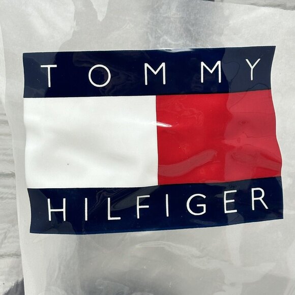 Tommy Hilfiger Flag Drawstring Backpack Beach Bag Clear Vinyl Blue Canvas 90s - Picture 2 of 9